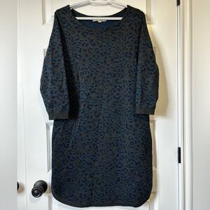 LOFT Wool Blend Leopard Print Sweater Dress 3/4 Sleeves